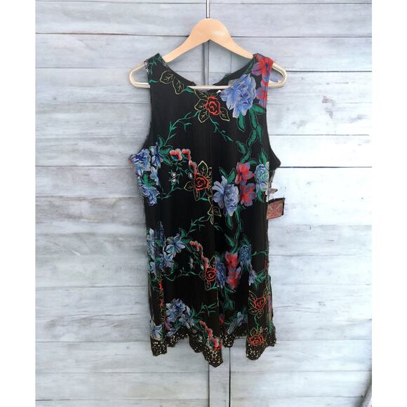 Beige by eci Dresses & Skirts - Beige by ECI Black Floral Embroidery Sleeveless A-Line Dress Size XL, New